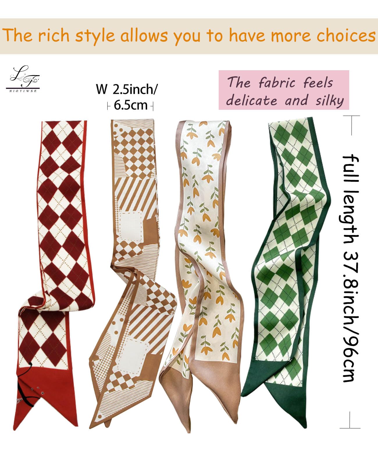 Hioyiwse Purse Scarf Handbags For Women Skinny Hair Neck Accessories Scarves With Bag Scarfs Handle Fashion Lightweight 37.8x 2.6inch 05