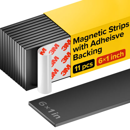 Magnetic Strips with Adhesive Backing - Magnetic Tape for Crafts - Tool and Knife Magnet Strips for Kitchen, Garage and Garden - Adhesive Magnetic Tool Holder Strip for Wall (11 Pieces, 6" x 1")