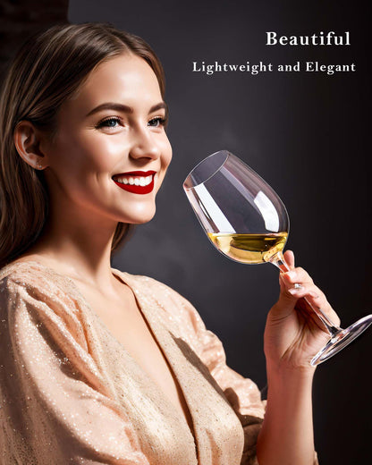 JBHO Crystal Wine Glasses - Hand Blown Red or White Wine Glasses -18 Ounce - Set of 2 - Lead-Free Premium Crystal - Long Stem Wine Glasses - Clear