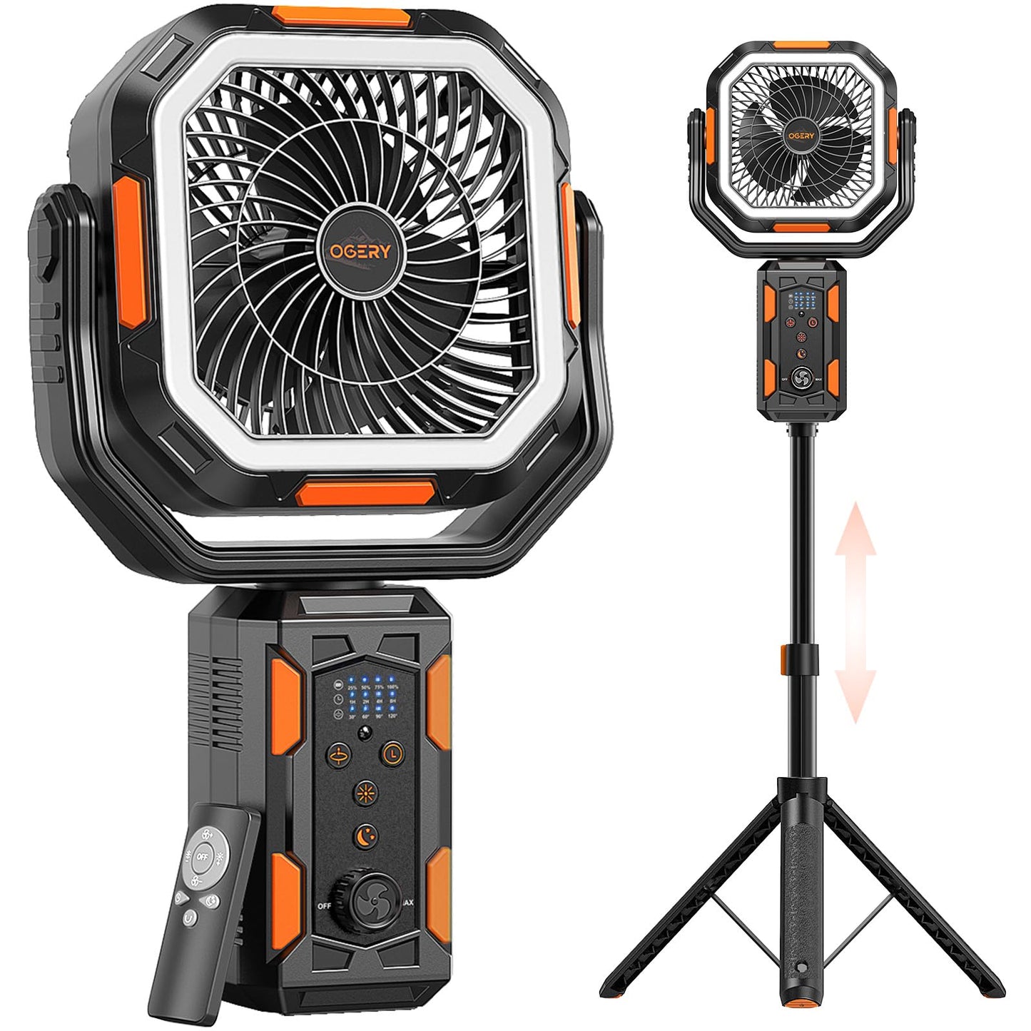 OGERY F21 Camping Fan with Stand, 20000mAh Rechargeable Battery Powered Standing Fan, LED Lanterns for Power Outages, Strong Wind, Fast Charging for Tent, Travel, Bedroom, Camping Essentials
