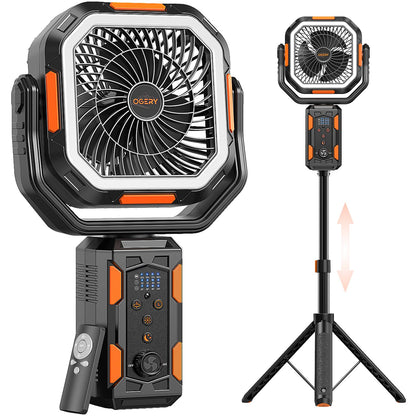 OGERY F21 Camping Fan with Stand, 20000mAh Rechargeable Battery Powered Standing Fan, LED Lanterns for Power Outages, Strong Wind, Fast Charging for Tent, Travel, Bedroom, Camping Essentials