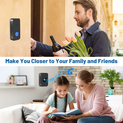 Nestling® Wireless Doorbell Chime Kit-1000 Ft Range 55 Chimes 5 Adjustable Volume Led Flash, Plug and Play Waterproof Door Bell Kit with 1 Plug-in Receiver & 1 Button for Home Black