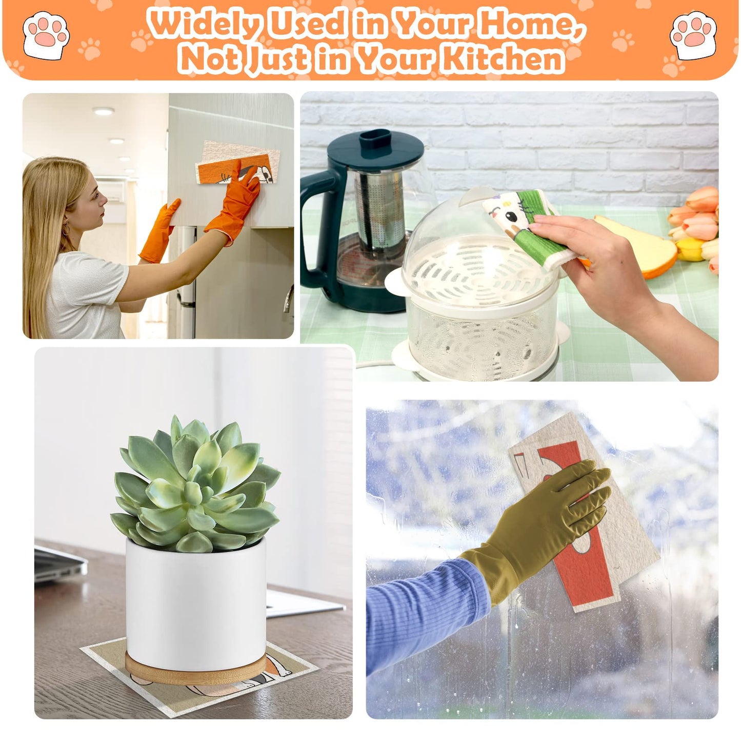 Lucomb Swedish Dish Cloths for Kitchen, 8 Pack Reusable Cleaning Cloth Absorbent Kitchen Towels No Odor Fast Drying for Home Wipes Dish Washing (Cute Cat)