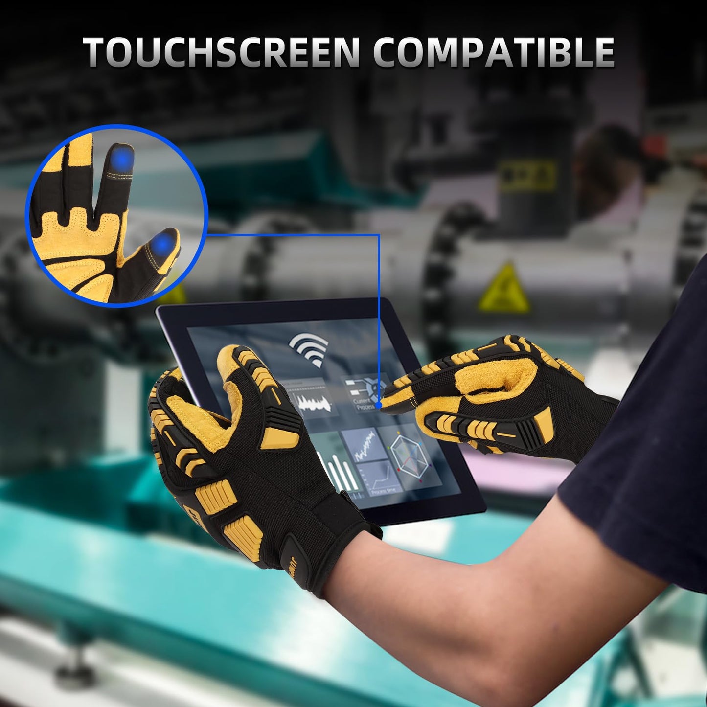 JUMPHIGH Safety Work Gloves, Synthetic Leather Impact-Resistant Heavy Duty Mechanic Gloves, Sensitive Touch Screen, Flexible Grip Gloves for Work (L)