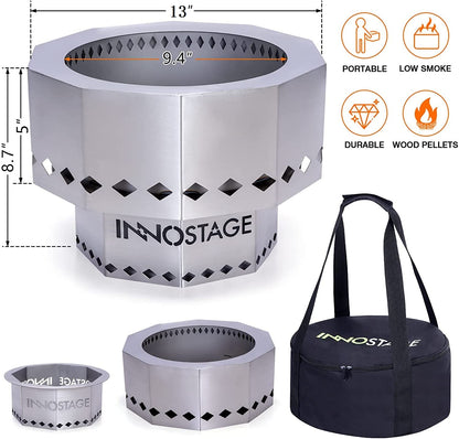 Patented Smokeless Fire Pit for Outdoor Wood Pellet Burning Spark with Portable Carrying Bag,Stainless Steel Firepit Grill Bowl of Fireplace Stove for Picnic Camping Cooking on Beach - S