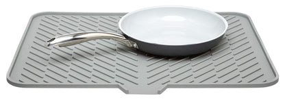 Luxet Silicone Dish Drying Mat with Built-in Drain Lip - Hygienic Drying Pad - Sturdy Compact Easy to Clean Tray Protects Surfaces Prevents Water Build Up - 23 X 17 (Grey)