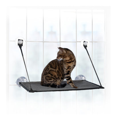 K&H Pet Products EZ Mount Cat Window Perch for Large Cats, Sturdy Kitty Sill Window Hammock Bed, Steel Frame, Sturdy Suction Cups, Washable Shelf Cover, Foldable - Fits 27"W X 23"H Glass Spaces