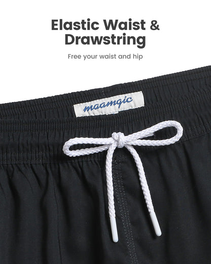 maamgic Swim Shorts Women 3.5" Quick Dry Board Short Stretch Swimming Vintage Bathing Suit with Pockets Black XX-Large