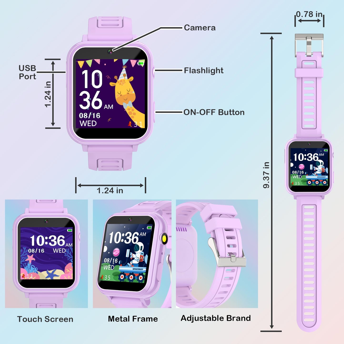 Kids Smart Watch Gift for Girls Age 3-12, 24 Games HD Touch Screen Girls Watch with Camera Video Music Player Pedometer Flashlight 12/24 hr Toys Gifts for 6 7 8 9 10 Year Old Girl Birthday Gift