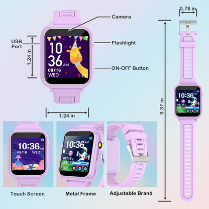 Kids Smart Watch Gift for Girls Age 3-12, 24 Games HD Touch Screen Girls Watch with Camera Video Music Player Pedometer Flashlight 12/24 hr Toys Gifts for 6 7 8 9 10 Year Old Girl Birthday Gift