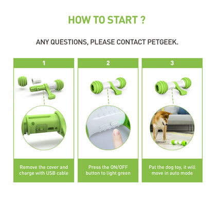 PETGEEK Interactive Dog Toys, Motion Activated Electronic Dog Toy Interactive Dog Bone Toys for Medium Large Dogs, USB Rechargeable Automatic Dog Toy for Boredom and Stimulating (Green)