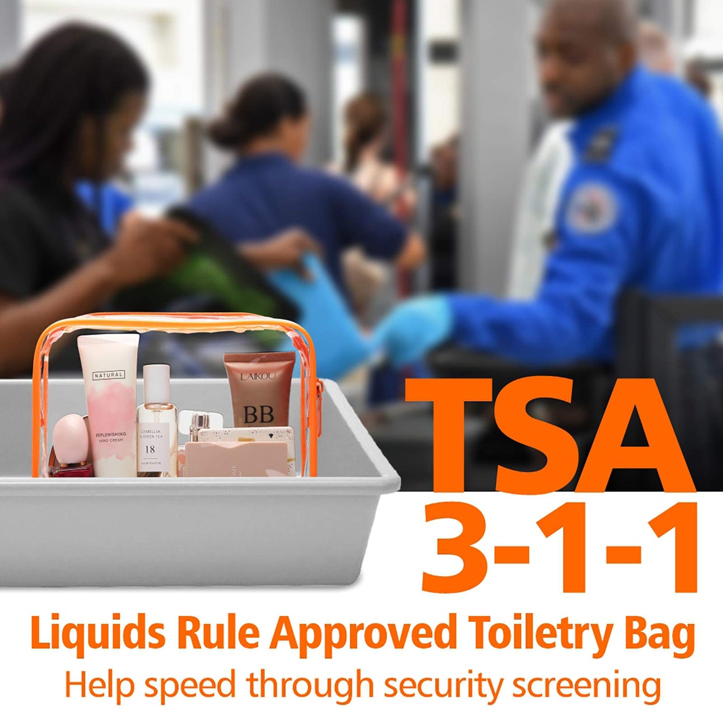 PACKISM Clear Makeup Bag with Zipper, 3 Pack Beauty Clear Cosmetic Bag TSA Approved Toiletry Bag, Travel Toiletry Bag, Quart Size Bag Carry on Airport Airline Compliant Bag, Orange