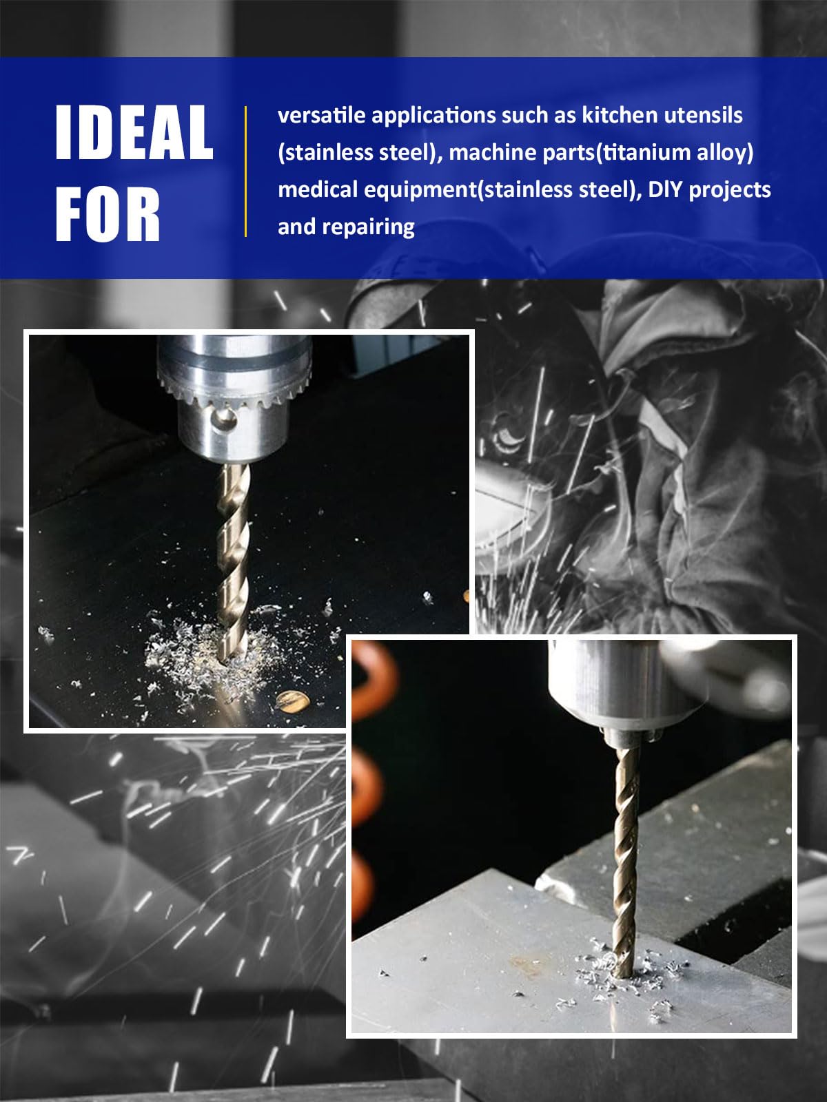 JEFE HEX 115 Pcs Cobalt Drill Bit Set, All M35 HSS Drill Bit Sets, 135° Split Point, Fractional Sizes 1/16" to 1/2", Letters A-Z, Wire Sizes #1 to #60, Durable Metal Indexed Storage Case