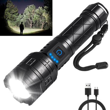 Rechargeable Flashlights High Lumens, Powerful Tactical Flashlights, 5 Modes LED Flashlight Adjustable, Brightest Flashlight Waterproof, Handheld Flash Light for Emergencies, Home, Camping, Hiking