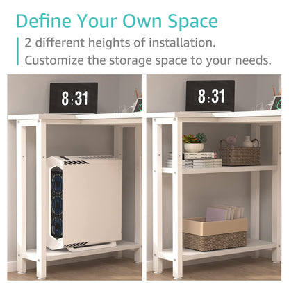 Lufeiya White L Shaped Computer Desk with Power Outlet Shelves, 40 Inch Small Reversible Corner Desk for Small Space Home Office, L-Shaped Desk PC Desks, White