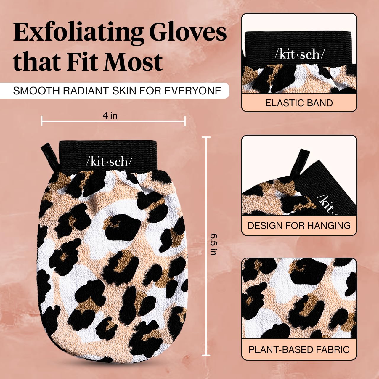 Kitsch Exfoliating Glove – Korean Exfoliating Mitt & Deep Exfoliating Body Scrubber for Shower, Bath | Body Exfoliator, Dead Skin Remover | Skin Care for Smooth, Renewed Skin - 1pc, Leopard