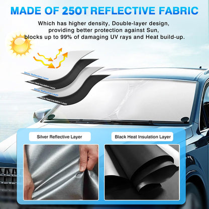 KUST Windshield Sun Shade for 2017-2026 Tesla Model Y/3 (Fit 2025-2026 Model Y Juniper/2024 Model 3 Highland) Upgraded Foldable Sunshade, Window Sun Visor Protector, Blocks UV Rays Keep Your Car Cool