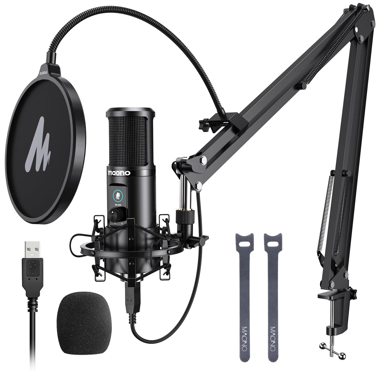 MAONO USB Recording Microphone Kit, Professional Condenser Microphone for PC with One-Touch Mute and Mic Gain Knob for Singing, Podcast, Studio, Streaming PM421