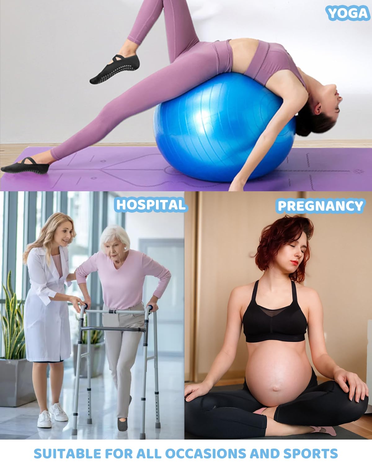 Pilates Grip Socks for Women Men Girls Non Slip Skid Yoga Black Cute Socks Pure Barre Socks with Grips and Straps Anti Slip Grippy Ideal for Ballet Dance Barefoot Workout Home Hospital Gripper Socks