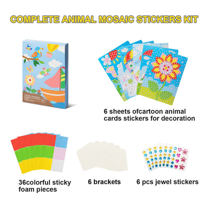 LZHZH Mosaic Sticker Art Sticky DIY Handmade Art Kits for Kids - Sunflower, Butterfly, Sailboat, Woodpecker, hot air Balloon, Airplane (6 Pack) (Handmade Art Kits for Kids)