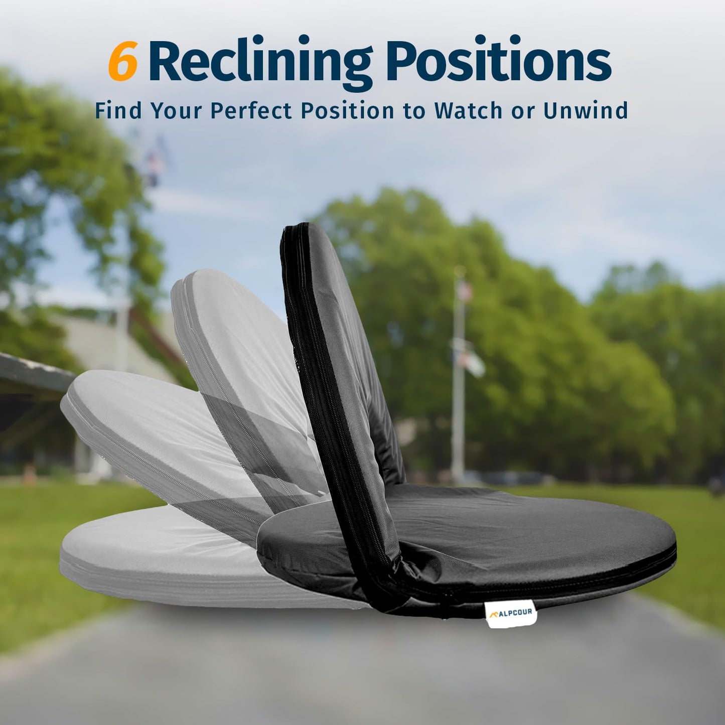 Alpcour Folding Stadium Seat – Deluxe Outdoor Camping Reclining Waterproof Cushion Chair for Bleachers – Best 6-Position Back Support Picnic Bleacher Seats w/Extra Thick Padding for Support & Comfort