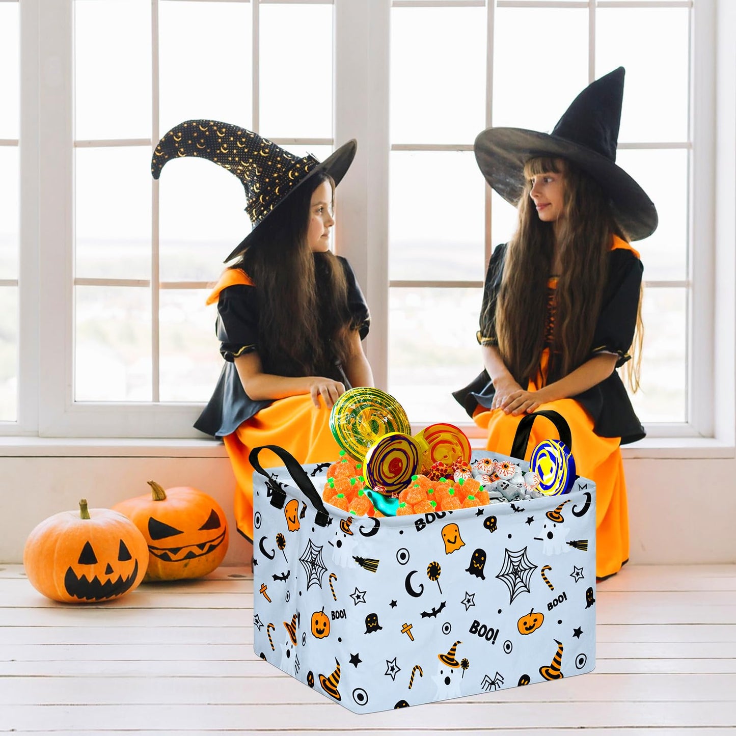 MAIZMZ Halloween Storage Basket Pumpkin Ghost Gift Basket for Kids Foldable Toy Box Waterproof Organizer Bin Laundry Nursery Hamper for Home Office Dorm Closet Shelf