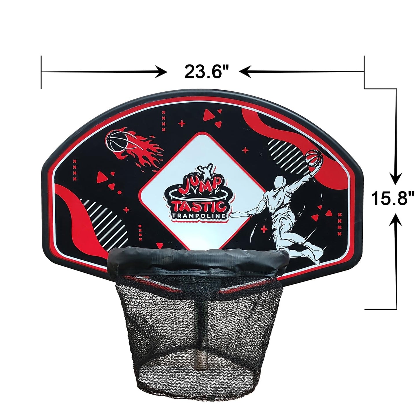 Jump Tastic Trampoline Trampoline Basketball Hoop, Fits Straight and Curved Pole Basketball Hoop for Trampoline, Universal Attachment with Mini Ball and Pump