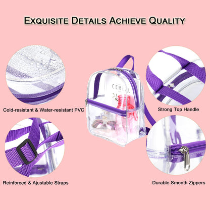 Keepcross Purple Small Mini Clear Backpack for Girls Kids - Cute Plastic Clear Bag Stadium Approved Great for Festival Sport Events Concerts Beach Travel