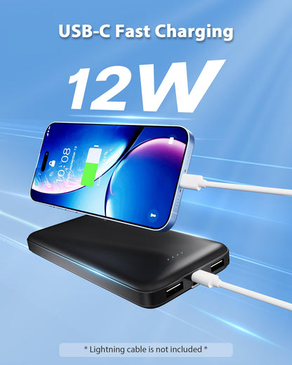 Miady 2-Pack 10000mAh Dual USB Portable Charger, USB-C Fast Charging Power Bank, Backup Charger for iPhone 15/14/13, Galaxy S23/22, Pixel and etc