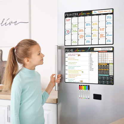 Magnetic Dry Erase Monthly Calendar and Menu Board - 17"x12" Monthly Planner and Meal Planning Board for Fridge - 6 Extra Fine Point Markers Included - Shipped Flat