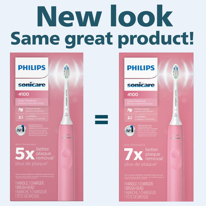 Philips Sonicare 4100 Rechargeable Electric Toothbrush, with Pressure Sensor, 2 Intensity Settings, SmarTimer and QuadPacer, 14-Day Battery Life, Deep Pink, Model HX3681/26