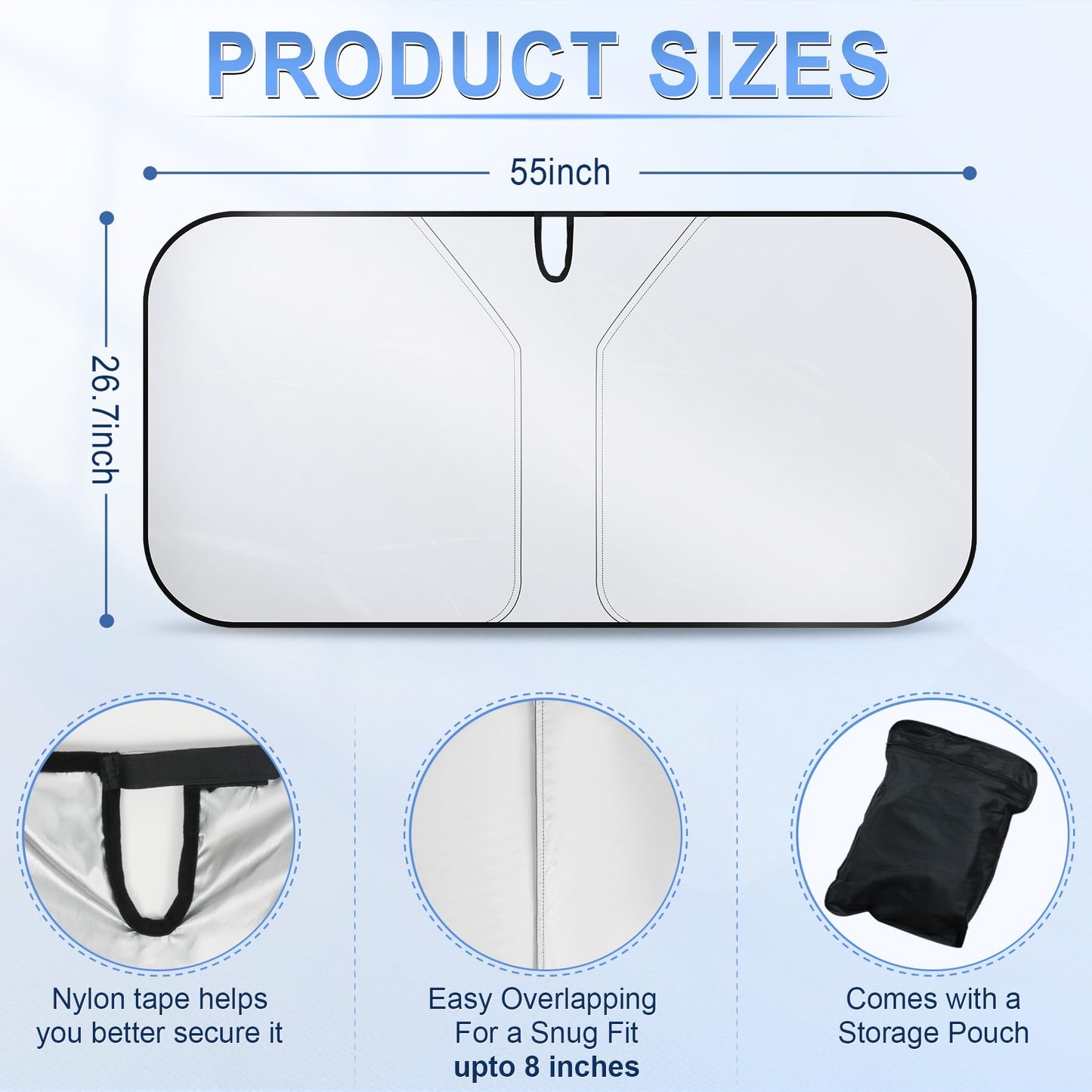 SINGARO 300T Universal Car Windshield Sun Shade, Foldable Reflective for Windshield & Window Shades with Overlapping Design, Car Interior Accessories (55" L x 26.7" W)