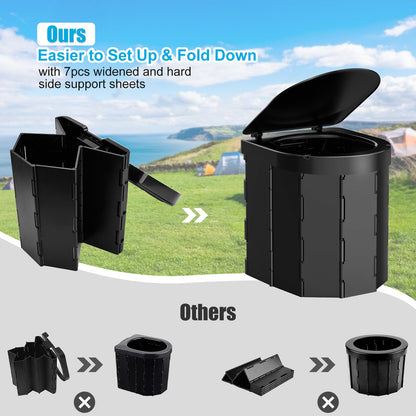 Portable Camping Toilet, Folding Toilet for Adults with Lid and Retractable TP Holder, Waterproof Porta Potty with Carry Bag and Disposible Liners for Camping, Hiking, RV Travel