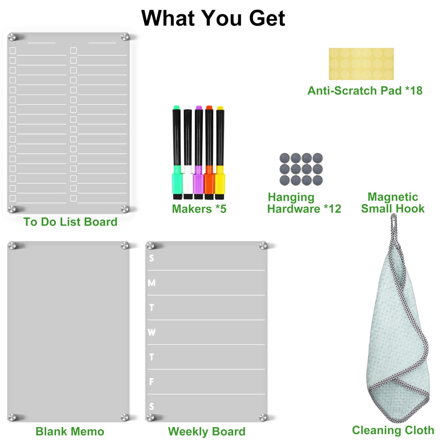 Acrylic Magnetic Dry Erase Board for Fridge 3 Pcs, Clear Fridge Whiteboard to Do List White Board for Refrigerator Weekly Meal Planner Menu Board for Kitchen Fridge Calendar Magnet