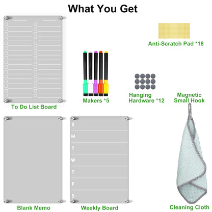 Acrylic Magnetic Dry Erase Board for Fridge 3 Pcs, Clear Fridge Whiteboard to Do List White Board for Refrigerator Weekly Meal Planner Menu Board for Kitchen Fridge Calendar Magnet