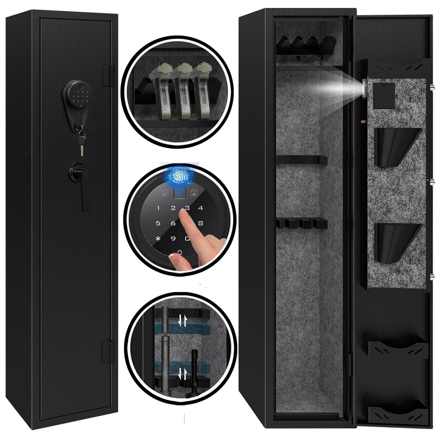 KAER 4-5 Gun Safes,Gun Safe for Rifles and Pistols,Shotgun Rifle Safe,Gun Safes for Rifle and Shotguns,Long Gun Cabinets with Fingerprint/Digital Keypad/Removable Shelf for Rifles Safes