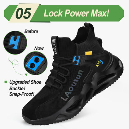 LAoutun Steel Toe Shoes for Men Women Comfortable Lightweight Work Safety Shoes for Men Women Puncture Proof Slip Resistant Indestructible Sneakers Construction Work Utility Sneakers