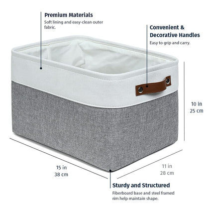 OrganiHaus Large Fabric Storage Baskets for Shelves 3 Pack, 15x11in Closet Storage Bins for Shelves, Cloth Baskets for Organizing, Linen Closet Organizers, Fabric Basket, Gray/White