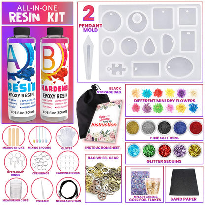 Goody King Resin Jewelry Making Starter Kit - Resin Kits for Beginners with Molds and Resin Jewelry Making Supplies - Silicone Casting Mold, Tools Set Clear Epoxy for DIY Jewelry
