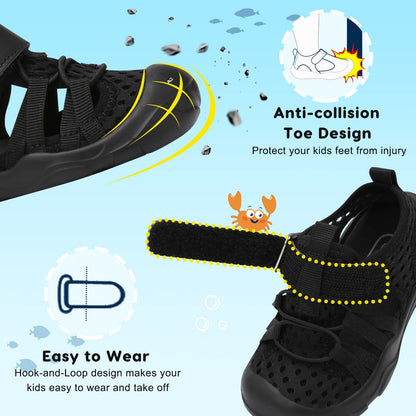 JOINFREE Kids Water Sports Shoes Toddler Auqa Sneakers Boys Girls Outdoor Quick Dry Beach Surf Barefoot Lightweight Non-Slip Breathable Swim Shoes 9 Toddler Black