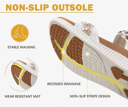 KuaiLu Womens Orthopedic Walking Sandals Comfortable Plantar Fasciitis Arch Support Summer Outdoor Travel Outfits Platform Cushion Shoes Athletic Sport Recovery Adjustable Strap Slides Khaki Size 8