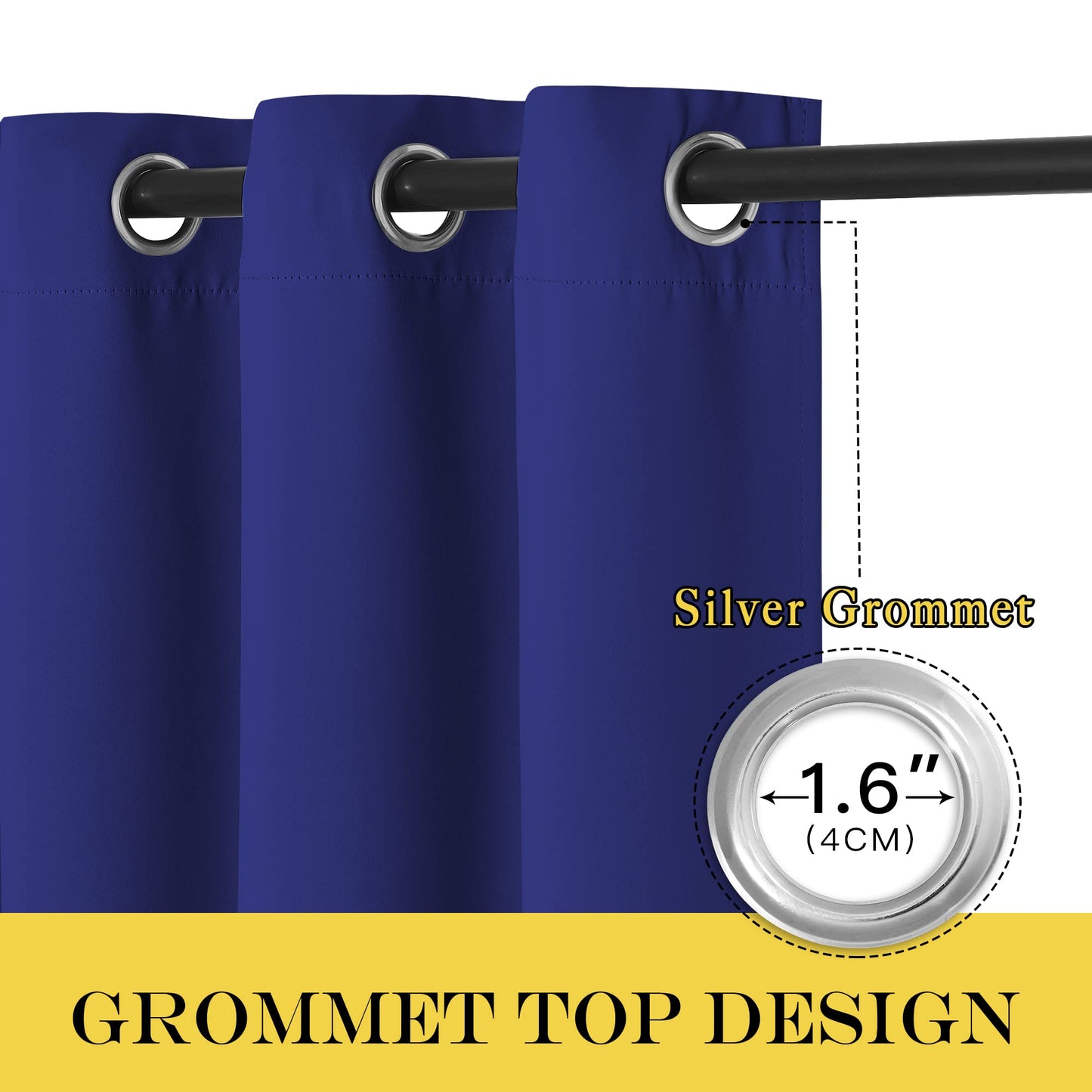 NICETOWN Navy Blue Room Darkening Curtains 108 inch Length - Grommet Thermal Blackout Window Treatments Sound Proof Room Divider Drapes for Bedroom/Living Room (2 Panels, W80 x L108)