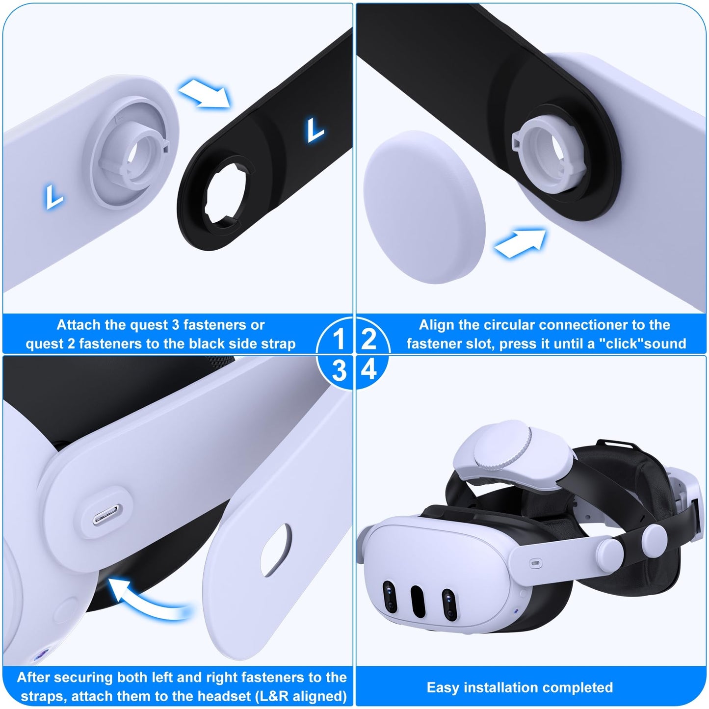 Kawaye for Meta Quest 3S/Quest 2/Quest 3 Head Strap, Double Knobs Adjustable Elite Strap Replacement,VR Headset Strap with Two Large Support Pad Enhanced Support, Reduce Pressure-MQ2000