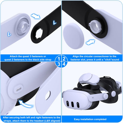 Kawaye for Meta Quest 3S/Quest 2/Quest 3 Head Strap, Double Knobs Adjustable Elite Strap Replacement,VR Headset Strap with Two Large Support Pad Enhanced Support, Reduce Pressure-MQ2000