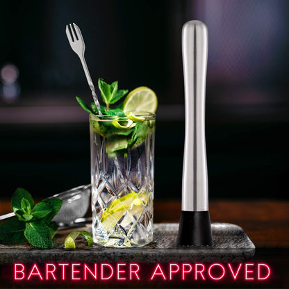 Hiware 10 Inch Stainless Steel Cocktail Muddler and Mixing Spoon Home Bar Tool Set - Create Delicious Mojitos and Other Fruit Based Drinks