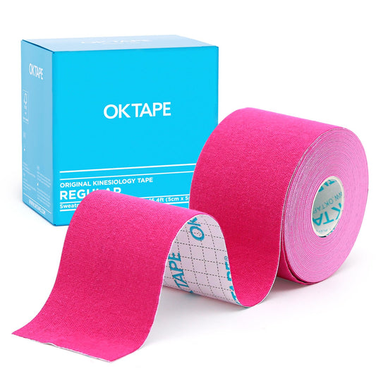OK TAPE Kinesiology Tape, Regular Original Cotton Elastic Athletic Tape for Support and Recovery, Sports Tape, 2in×16.4ft Uncut Roll - Pink