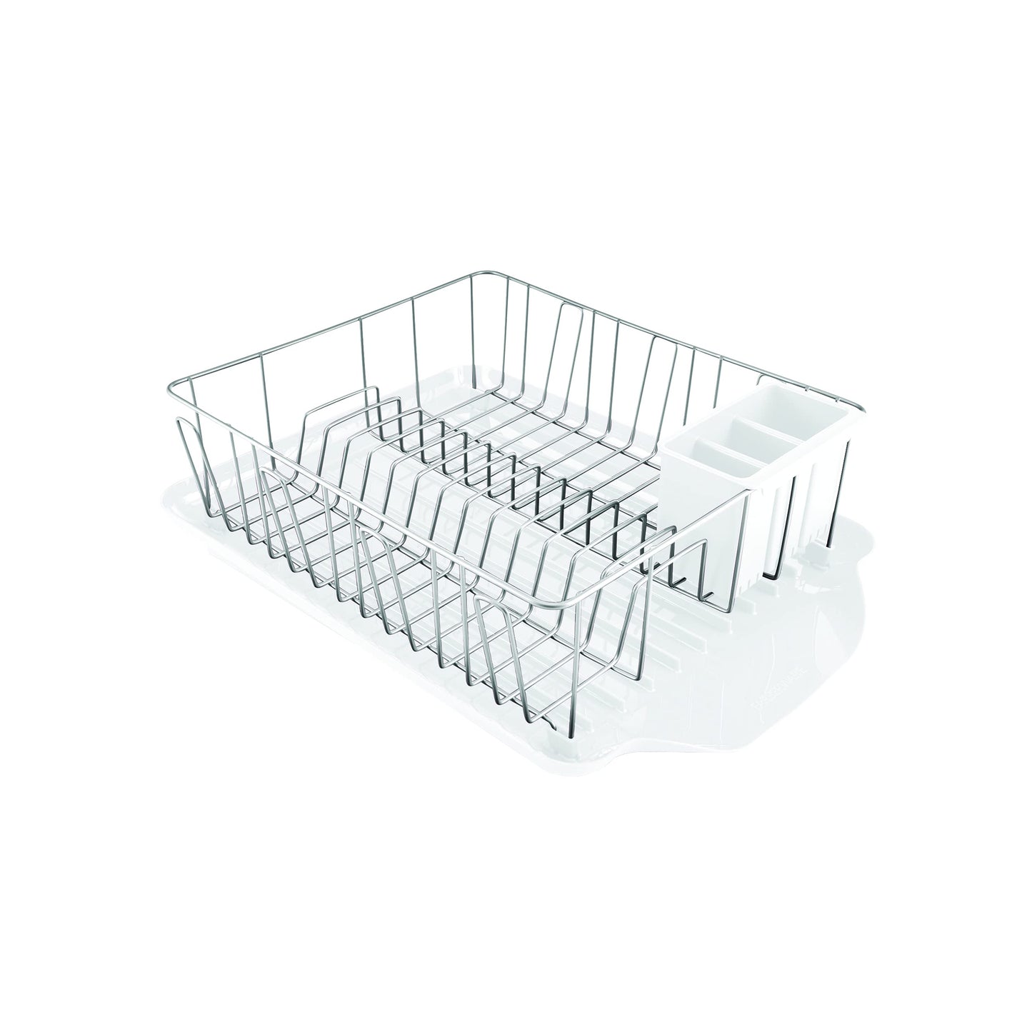 Farberware Classic Large Rust Resistant Full Dishrack with Removable 3 Compartment Flatware Caddy, Andlged Drain Board, 3-Piece, White