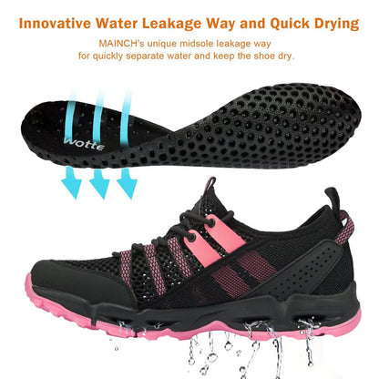 MAINCH Women's Hiking Water Shoes Quick Dry Outdoor Sport Sneakers (Black Rose, Size 8)