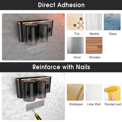 iHave Toothbrush Holders Bathroom Accessories with Toothpaste Dispenser, 2 Cups Toothbrush Holder Wall Mounted Bathroom Decor