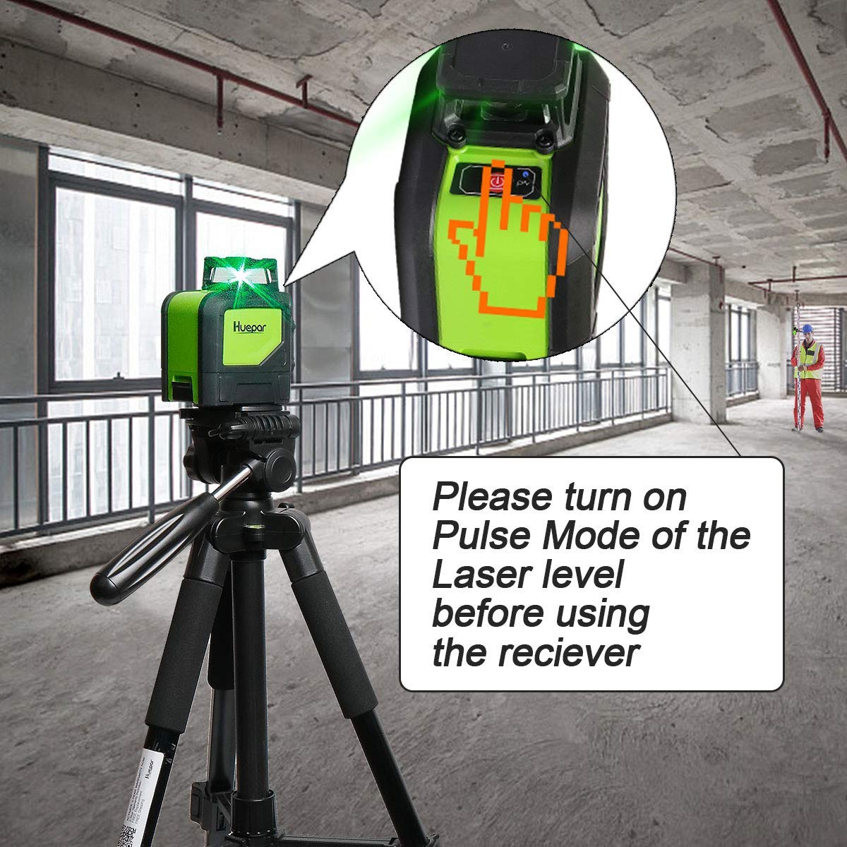 Huepar Laser Detector LR-6RG for Laser Level, Compatible with Huepar & Pro Laser Levels with Pulse Mode Only, Detect Green&Red Beams Laser Receiver, Up to 200Ft, Three-Side LED Display, Clamp Included